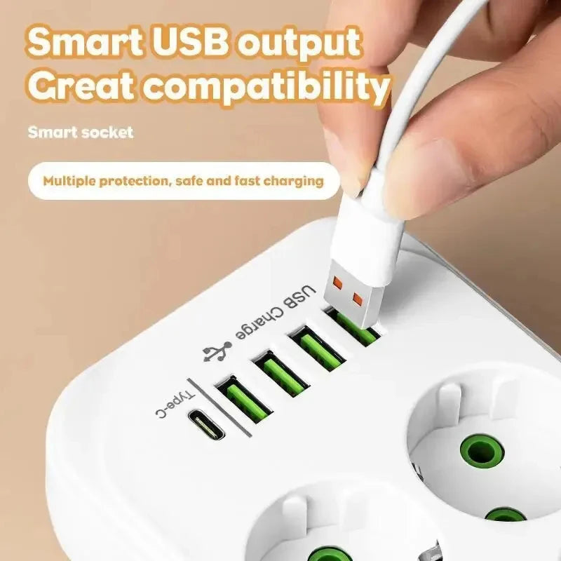 Regleta inteligente con 6 enchufes y 5 USB (Type-C) – Certificado CE
