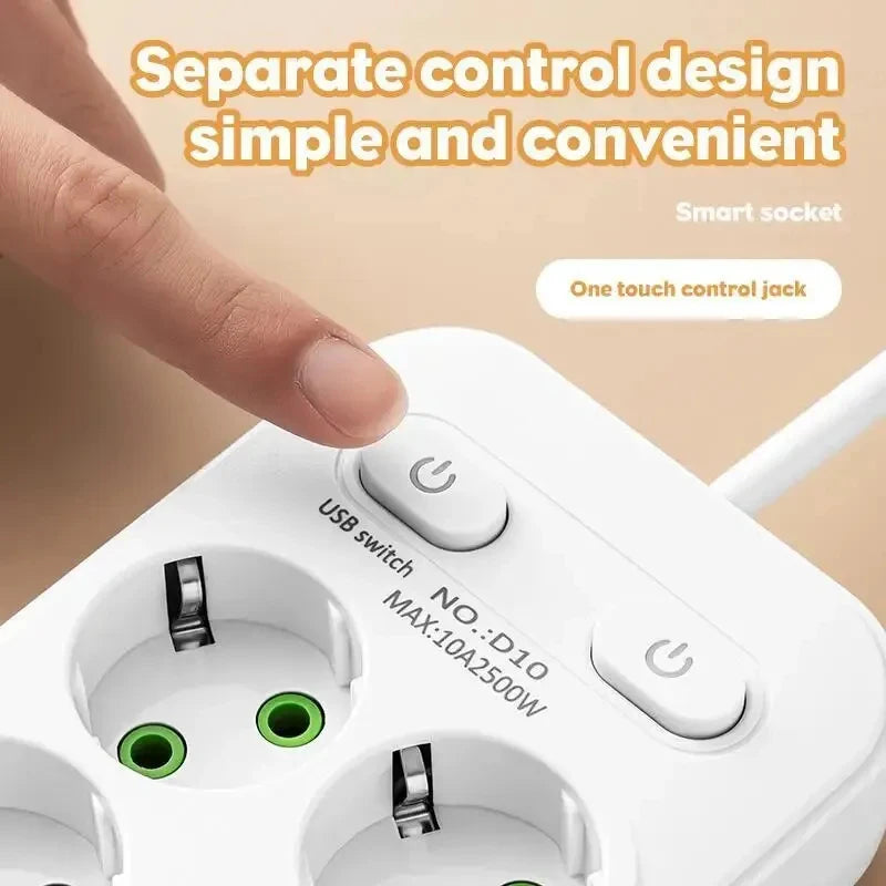 Regleta inteligente con 6 enchufes y 5 USB (Type-C) – Certificado CE