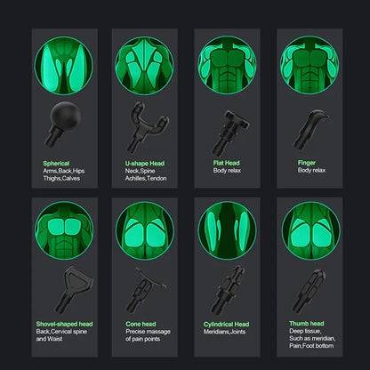 Pistola de masaje muscular profesional con 8 cabezales