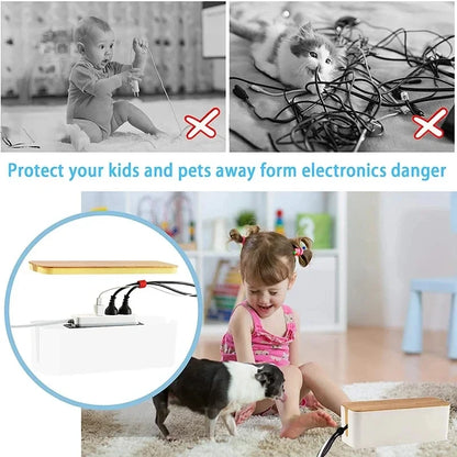 Caja organizadora de cables con tapa de bambú