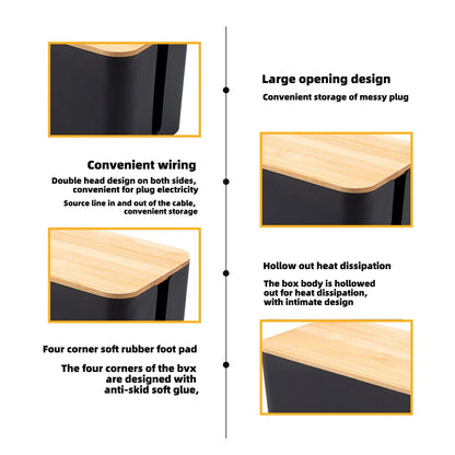 Caja organizadora de cables con tapa de bambú