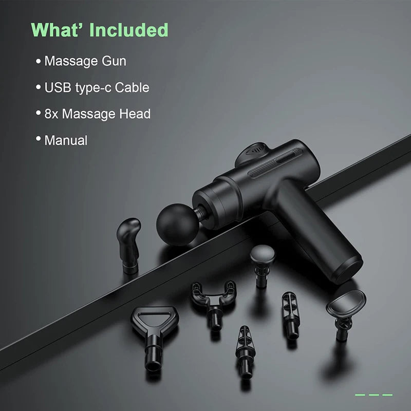 Pistola de masaje muscular profesional con 8 cabezales